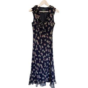 RALPH LAUREN 100% Silk Floral Ruffle Casual Maxi Dress Size 6